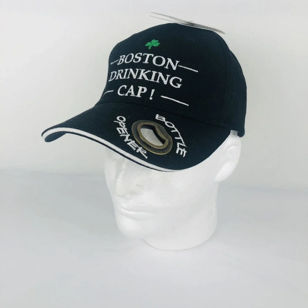 Boston Drinking Cap Strapback Hat Bottle Opener Liffey Irish Ireland Black NWT